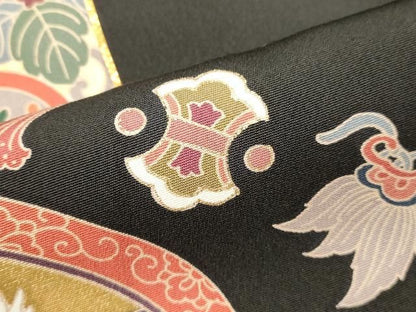 平和屋着物■豪華黒留袖　駒刺繍　文箱花文　宝尽くし　金彩　正絹　逸品　DABK9785cd