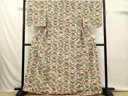 平和屋着物■上質な小紋　型染め　吉祥地紙花文　正絹　逸品　未使用　DABK9806cd