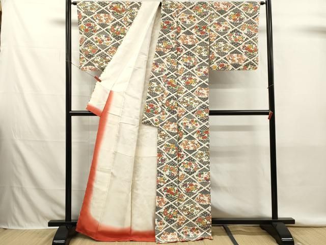 平和屋着物■上質な小紋　型染め　吉祥地紙花文　正絹　逸品　未使用　DABK9806cd