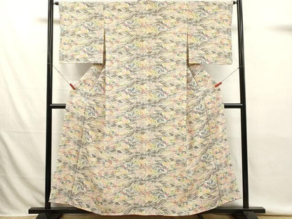 平和屋着物■上質な小紋　荒波花文　正絹　逸品　DABK9788cd