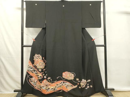 平和屋着物■豪華黒留袖　駒刺繍　文箱花文　宝尽くし　金彩　正絹　逸品　DABK9785cd