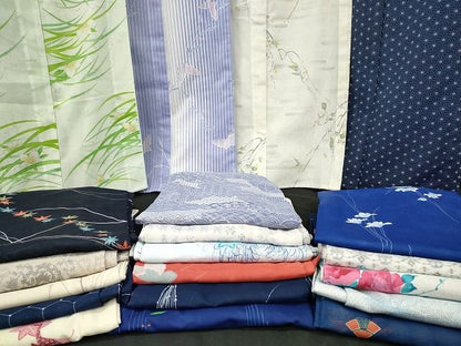 平和屋本店■夏物 小紋 絽 紗 洗える着物 まとめて20点 花柄 蝶 風景 手描き 着用可能多数 ppp0035