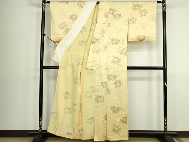 平和屋着物▽上質な小紋　単衣　手描き　草花文　正絹　逸品　DABK9954cd