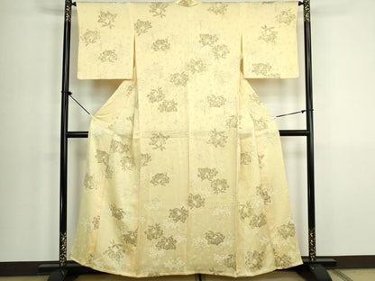 平和屋着物▽上質な小紋　単衣　手描き　草花文　正絹　逸品　DABK9954cd