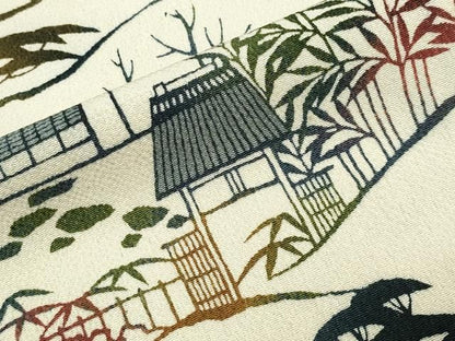 平和屋着物●人間国宝・南部芳松の息子 伝統工芸伝承者彫刻・南部幸雄　型染　訪問着　風景文　鬼しぼ縮緬　正絹　逸品　CABM5282gh