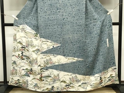 平和屋着物●人間国宝・南部芳松の息子 伝統工芸伝承者彫刻・南部幸雄　型染　訪問着　風景文　鬼しぼ縮緬　正絹　逸品　CABM5282gh