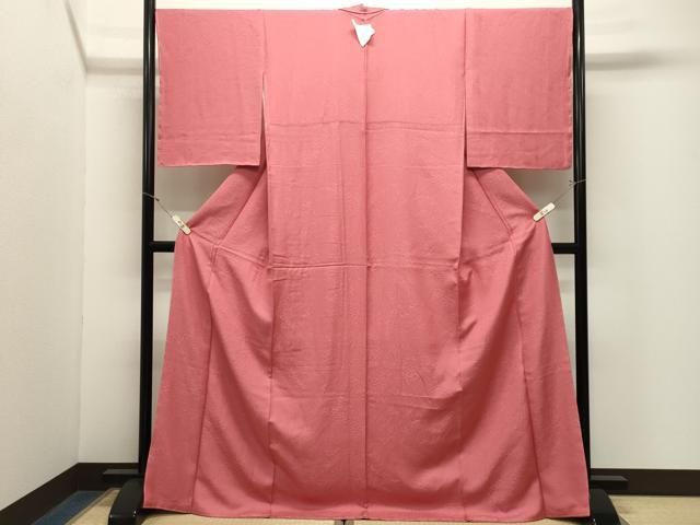 平和屋着物●上質な色無地　草花地紋　真朱色　ロング丈　正絹　逸品　未使用　CABM5259gh