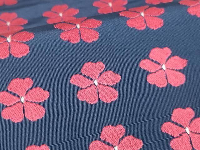 平和屋着物◎本場筑前博多織　両面　半幅帯　草花文　証紙付き　正絹　逸品　DABK8781cm