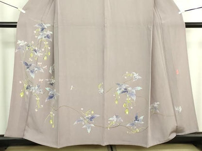 平和屋着物▽本加賀友禅作家　木村喜博　訪問着　単衣　枝花文　トンボ　正絹　逸品　DABK9961cd