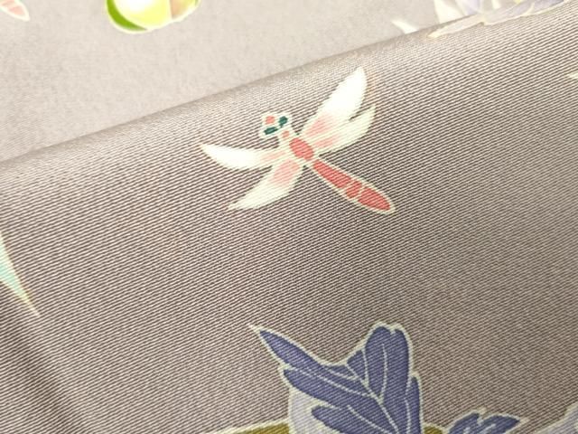 平和屋着物▽本加賀友禅作家　木村喜博　訪問着　単衣　枝花文　トンボ　正絹　逸品　DABK9961cd