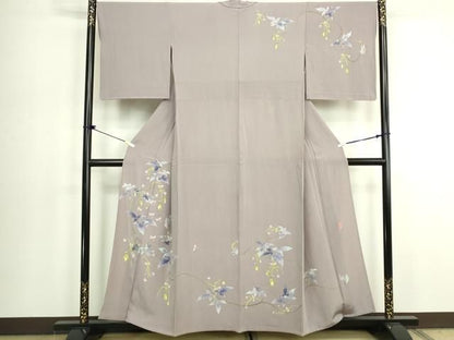 平和屋着物▽本加賀友禅作家　木村喜博　訪問着　単衣　枝花文　トンボ　正絹　逸品　DABK9961cd