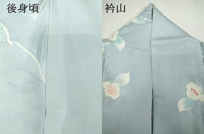 平和屋着物▽上質な小紋　単衣　地紋起こし　枝花文　反端付き　正絹　逸品　DABK9952cd