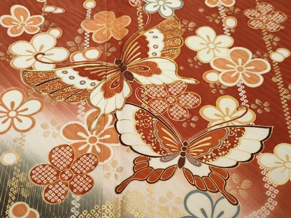 平和屋着物●豪華振袖　花蝶文　暈し染め　金彩　正絹　逸品　DABK0896ud