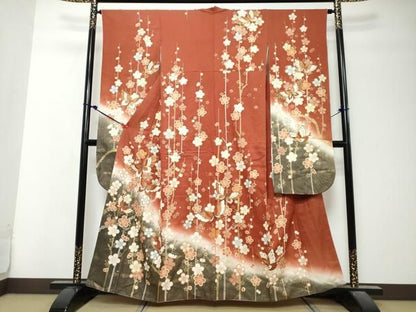 平和屋着物●豪華振袖　花蝶文　暈し染め　金彩　正絹　逸品　DABK0896ud