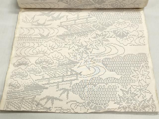 平和屋着物▼本場大島紬　反物　着尺　風景花松文　逸品　未使用　DABJ9906we