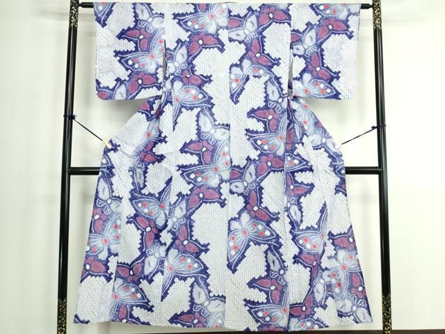 平和屋着物∴夏物　浴衣　有松鳴海絞り　舞蝶文　綿　逸品　DABL4001cd