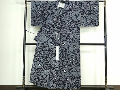 平和屋着物∴夏物　浴衣　有松鳴海絞り　草花文　綿　逸品　DABK9988cd