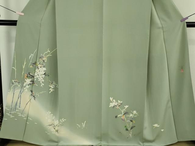平和屋本店●極上　京加賀友禅　百貫石峰　訪問着　枝花文　暈し染め　山葵色地　逸品　DZAB1595kh6