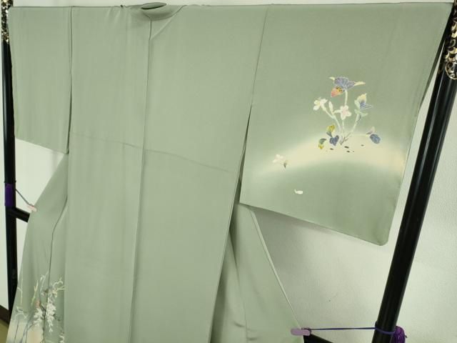 平和屋本店●極上　京加賀友禅　百貫石峰　訪問着　枝花文　暈し染め　山葵色地　逸品　DZAB1595kh6