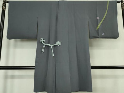 平和屋本店∞極上　世界的人形師　辻村寿三郎　ジュサブロー　道中着　ロング丈　刺繍　花兎　伊と幸　灰色地　反端付き　逸品 DZAB7514kh6