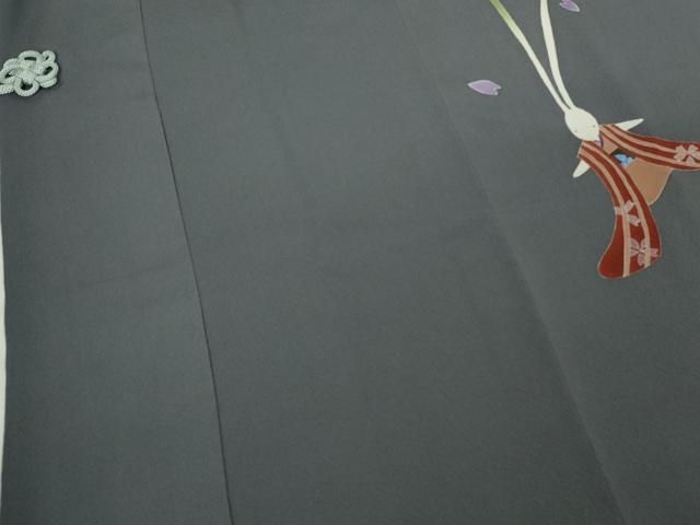 平和屋本店∞極上　世界的人形師　辻村寿三郎　ジュサブロー　道中着　ロング丈　刺繍　花兎　伊と幸　灰色地　反端付き　逸品 DZAB7514kh6