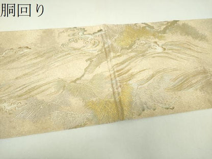 平和屋着物●金彩友禅　卓越技能者・名工・和田光正　六通柄袋帯　立波松立鶴　金銀彩　引箔　正絹　逸品　DABJ8760ps