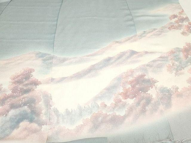 平和屋着物▼付下げ　解き反物　着尺　彩美織　樹林文　暈し染め　逸品　DABK9381zy