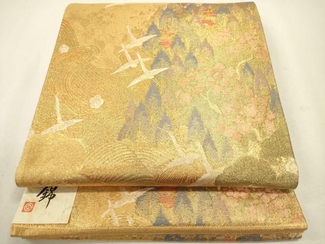 平和屋着物◎佐賀錦　西陣　弥栄織物謹製　六通柄袋帯　光悦織　飛鶴　金糸　証紙付き　正絹　逸品　DABL0622ya