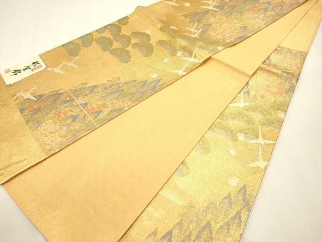平和屋着物◎佐賀錦　西陣　弥栄織物謹製　六通柄袋帯　光悦織　飛鶴　金糸　証紙付き　正絹　逸品　DABL0622ya