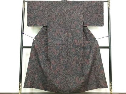 平和屋着物▽上質な紬　単衣　幾何学文　正絹　逸品　DABL4034cd
