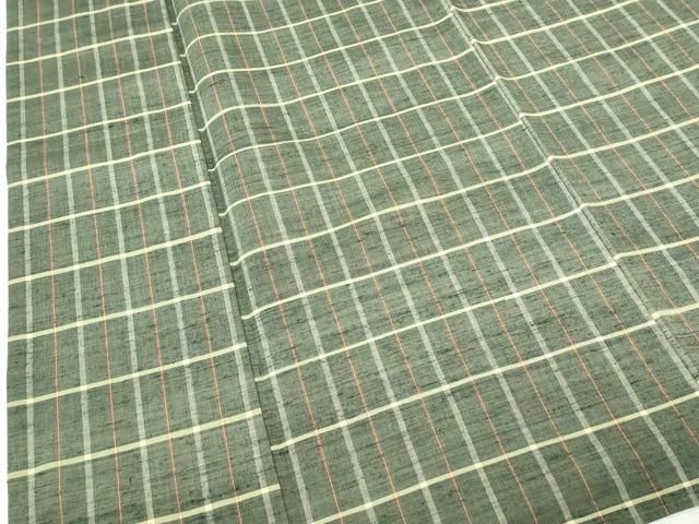 平和屋着物▽信州紬　単衣　格子　証紙付き　正絹　逸品　DABL4045cd