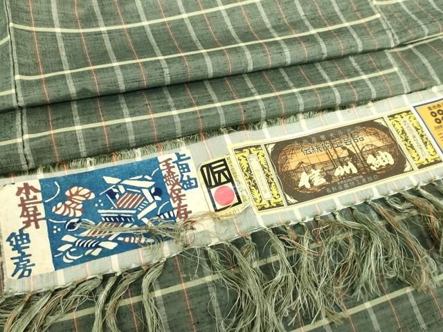平和屋着物▽信州紬　単衣　格子　証紙付き　正絹　逸品　DABL4045cd