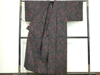 平和屋着物▽上質な紬　単衣　幾何学文　正絹　逸品　DABL4034cd