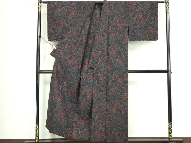 平和屋着物▽上質な紬　単衣　幾何学文　正絹　逸品　DABL4034cd