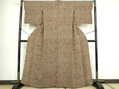 平和屋着物▽上質な小紋　単衣　型染め　茶器　鬼しぼ縮緬　正絹　逸品　DABL4062cd