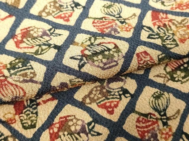 平和屋着物▽上質な小紋　単衣　型染め　茶器　鬼しぼ縮緬　正絹　逸品　DABL4062cd