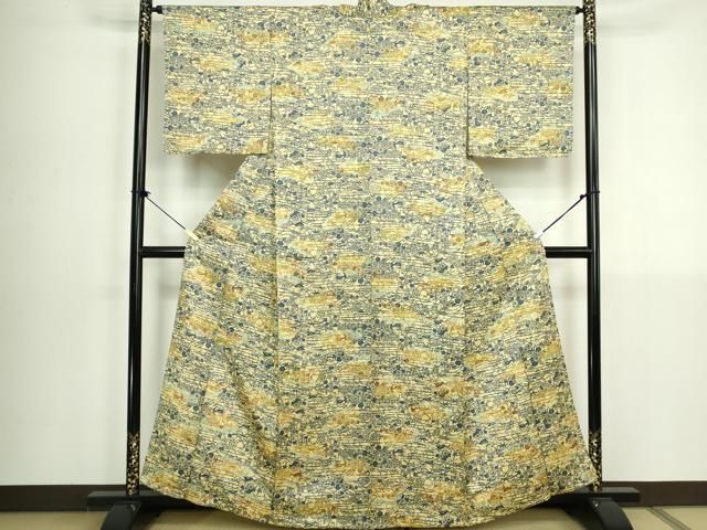 平和屋着物▽上質な小紋　単衣　型染め　流水花文　松竹梅　正絹　逸品　DABL4048cd
