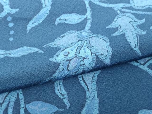 平和屋着物▽上質な小紋　単衣　藍　枝花文　正絹　逸品　DABL4064cd
