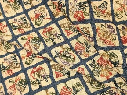 平和屋着物▽上質な小紋　単衣　型染め　茶器　鬼しぼ縮緬　正絹　逸品　DABL4062cd