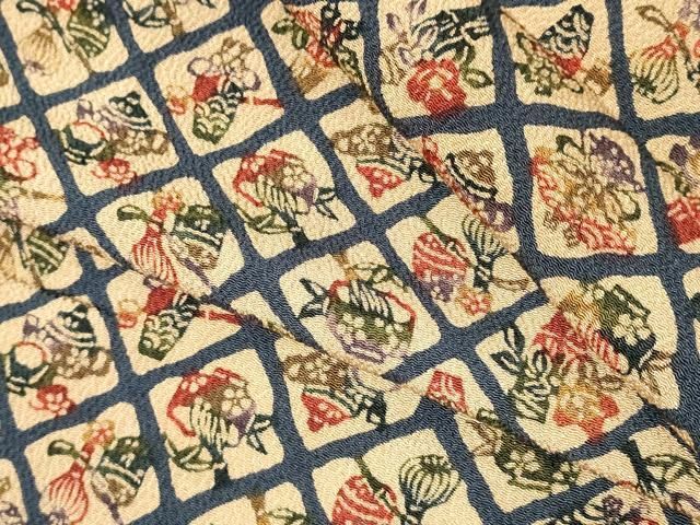 平和屋着物▽上質な小紋　単衣　型染め　茶器　鬼しぼ縮緬　正絹　逸品　DABL4062cd