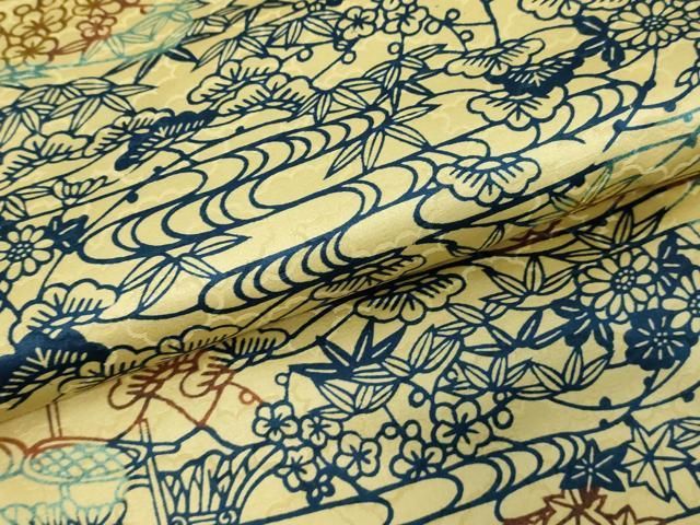 平和屋着物▽上質な小紋　単衣　型染め　流水花文　松竹梅　正絹　逸品　DABL4048cd