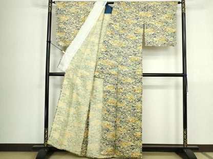 平和屋着物▽上質な小紋　単衣　型染め　流水花文　松竹梅　正絹　逸品　DABL4048cd