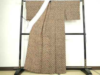 平和屋着物▽上質な小紋　単衣　型染め　茶器　鬼しぼ縮緬　正絹　逸品　DABL4062cd