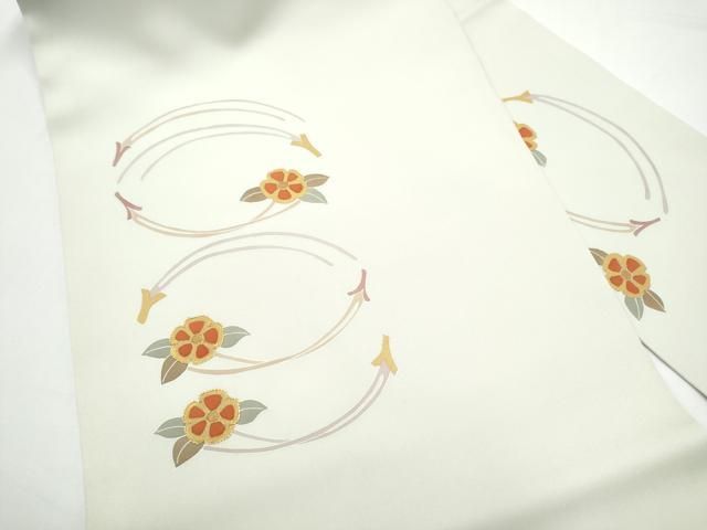 平和屋着物●塩瀬　九寸名古屋帯　駒刺繍　草花文　金彩　正絹　逸品　CABN8088hy