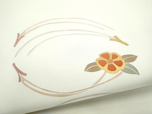平和屋着物●塩瀬　九寸名古屋帯　駒刺繍　草花文　金彩　正絹　逸品　CABN8088hy