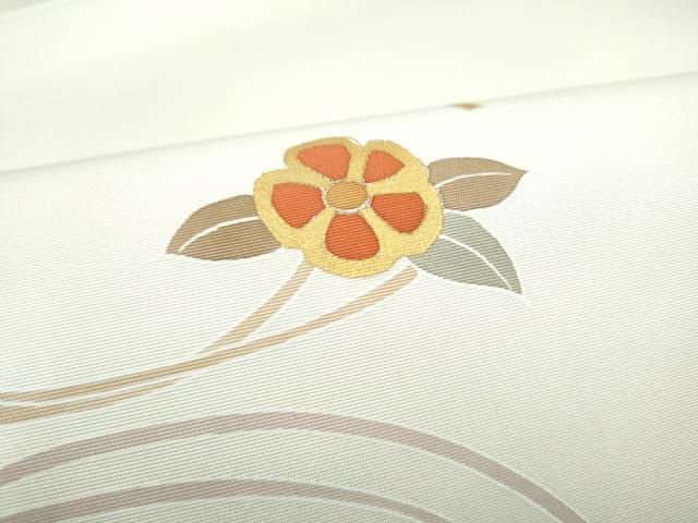 平和屋着物●塩瀬　九寸名古屋帯　駒刺繍　草花文　金彩　正絹　逸品　CABN8088hy