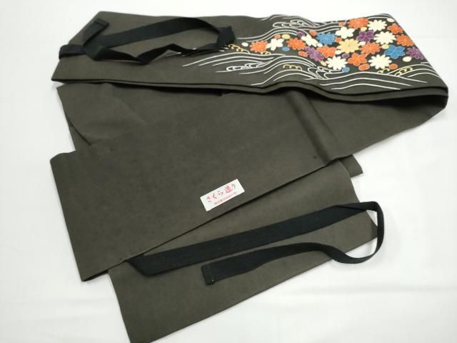 平和屋着物●塩瀬　つけ帯　流水花文　黒地　金彩　正絹　逸品　CABN8100hy