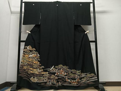 平和屋着物■豪華黒留袖　駒刺繍　流水飛鶴松文　金彩　鈴乃屋扱い　正絹　逸品　CABN9203ua