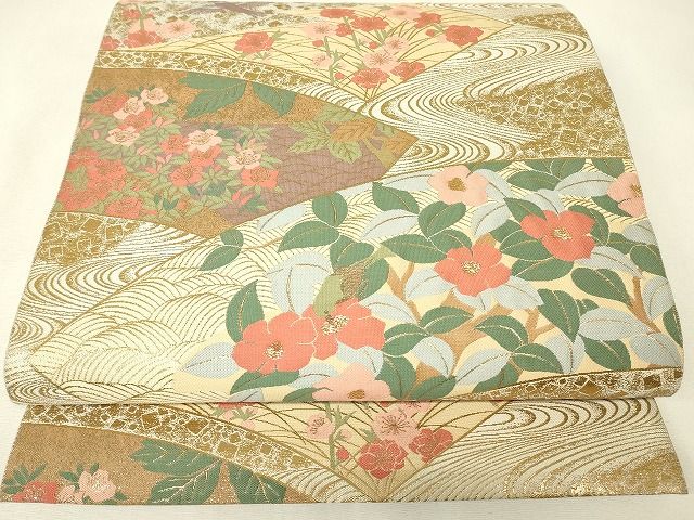 平和屋着物▼伝統工芸士　平田藤三郎　六通柄袋帯　楽園乃舞　紹巴　金糸　正絹　逸品　DABK4595az
