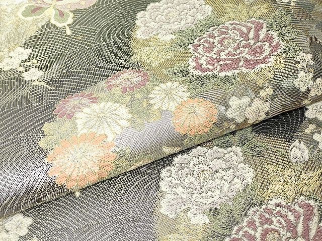 平和屋着物▼六通柄袋帯　舞蝶牡丹文　金銀糸　正絹　逸品　DABK4594az